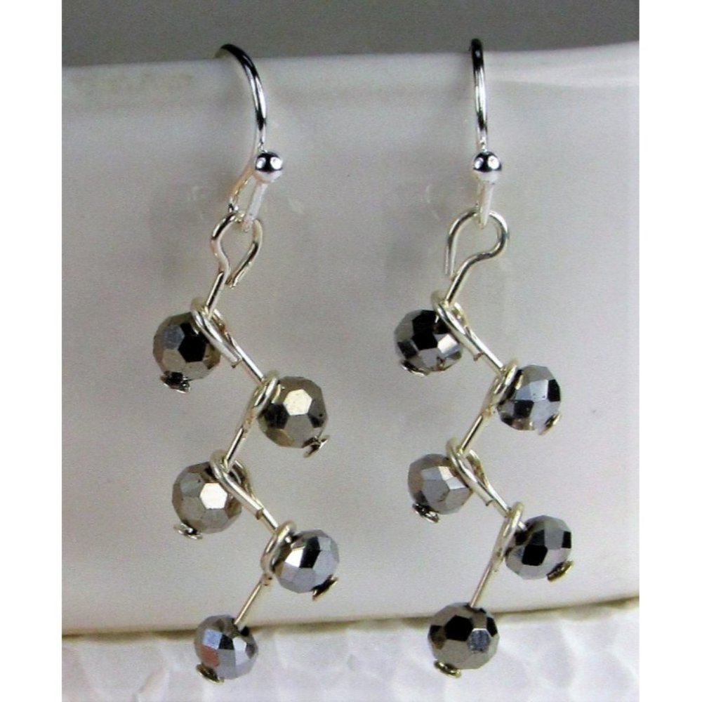 Sparkling Metallic Silver Crystal ZIGZAG Earrings